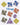 Geometric tilings in various shapes and colours on a white background with 'Tilings' text.